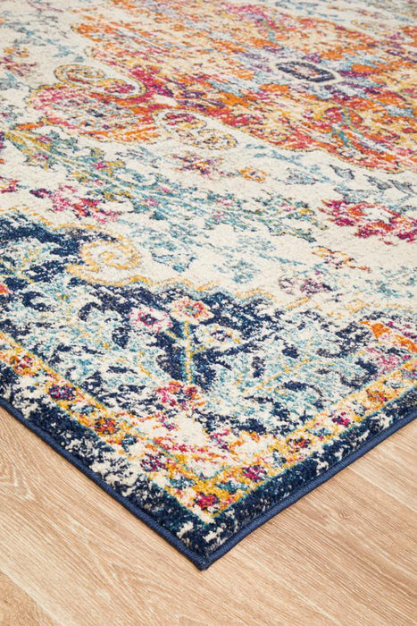 Ellora White & Multicoloured Faded Transitional Medallion Contemporary Rug, Rugs, Ozark Home 