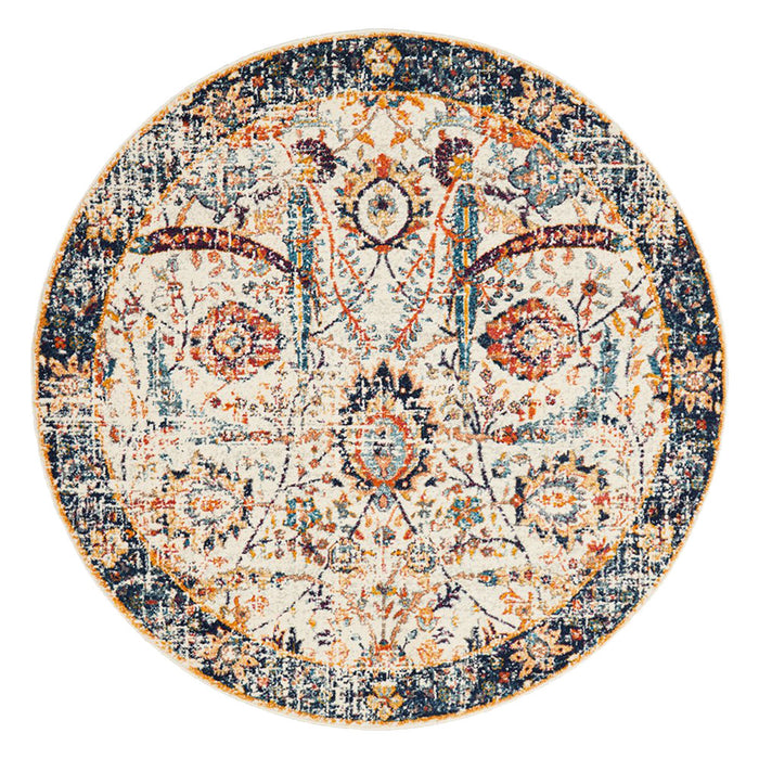 Ellora Ivory Round Faded Transitional Floral Contemporary Rug, Rugs, Ozark Home 