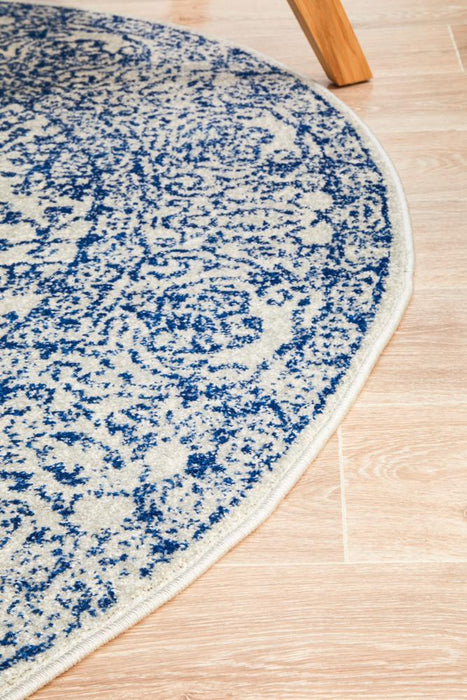 Ellora Blue Round Faded Transitional Floral Medallion Contemporary Rug, Rugs, Ozark Home 