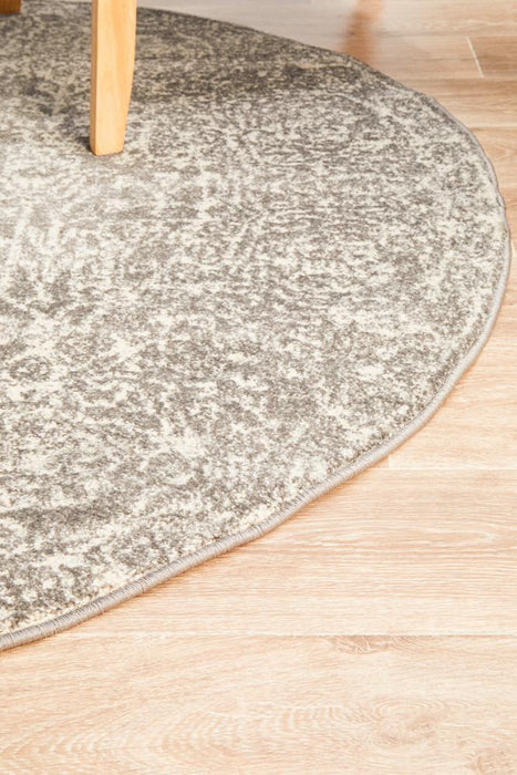 Ellora Grey Round Faded Transitional Grid Contemporary Rug, Rugs, Ozark Home 