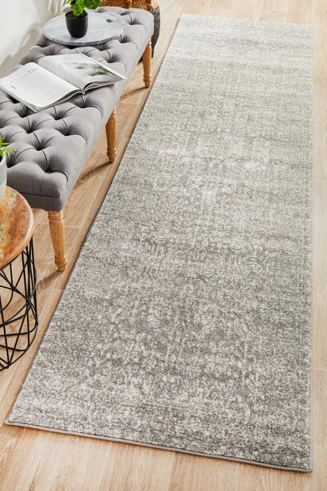 Ellora Grey Faded Transitional Grid Contemporary Runner Rug, Rugs, Ozark Home 