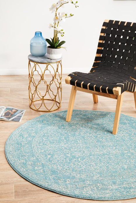 Ellora Blue Round Faded Transitional Floral Grid Contemporary Rug, Rugs, Ozark Home 