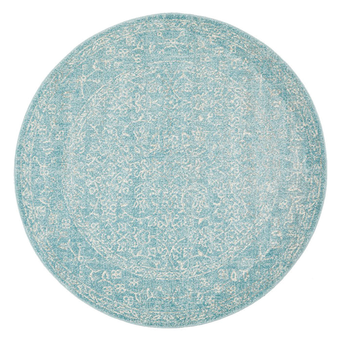 Ellora Blue Round Faded Transitional Floral Grid Contemporary Rug, Rugs, Ozark Home 