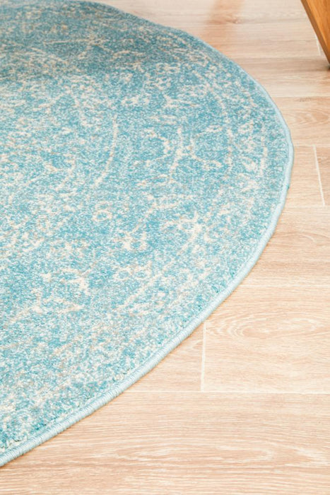 Ellora Blue Round Faded Transitional Floral Grid Contemporary Rug, Rugs, Ozark Home 