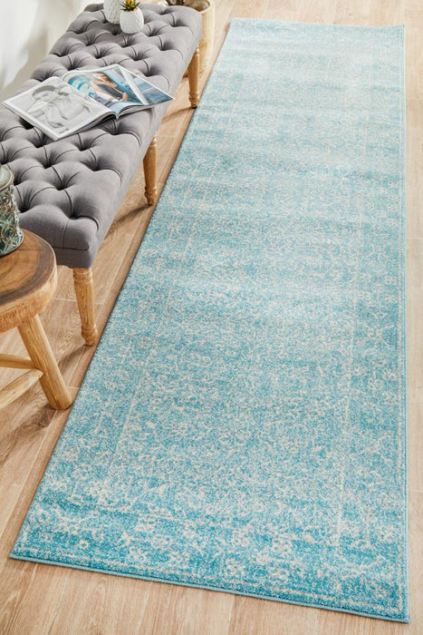 Ellora Blue Faded Transitional Floral Grid Contemporary Runner Rug, Rugs, Ozark Home 