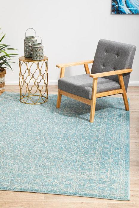 Ellora Blue Round Faded Transitional Floral Grid Contemporary Rug, Rugs, Ozark Home 