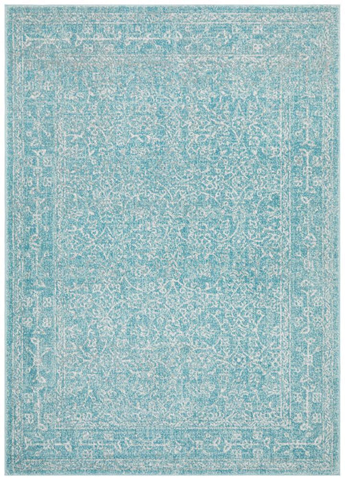 Ellora Blue Round Faded Transitional Floral Grid Contemporary Rug, Rugs, Ozark Home 