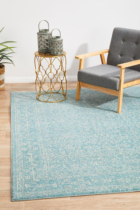 Ellora Blue Round Faded Transitional Floral Grid Contemporary Rug, Rugs, Ozark Home 