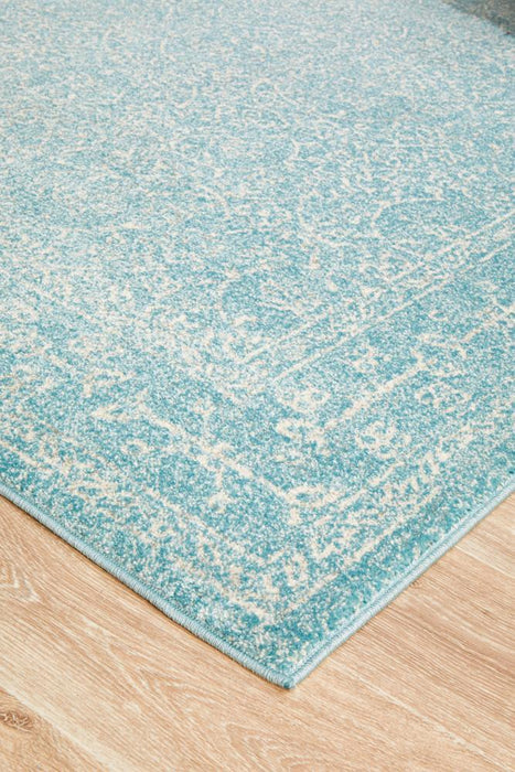 Ellora Blue Round Faded Transitional Floral Grid Contemporary Rug, Rugs, Ozark Home 