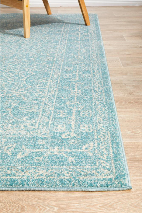 Ellora Blue Round Faded Transitional Floral Grid Contemporary Rug, Rugs, Ozark Home 