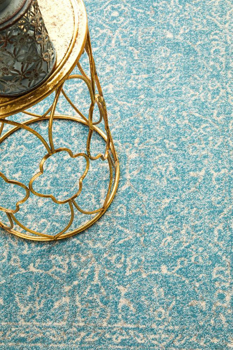 Ellora Blue Round Faded Transitional Floral Grid Contemporary Rug, Rugs, Ozark Home 