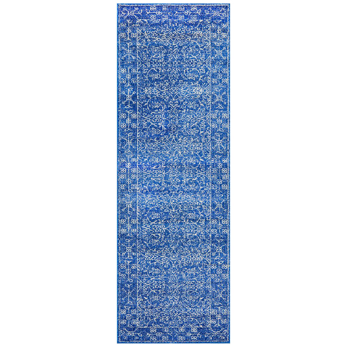 Ellora Navy Faded Transitional Floral Grid Contemporary Runner Rug, Rugs, Ozark Home 