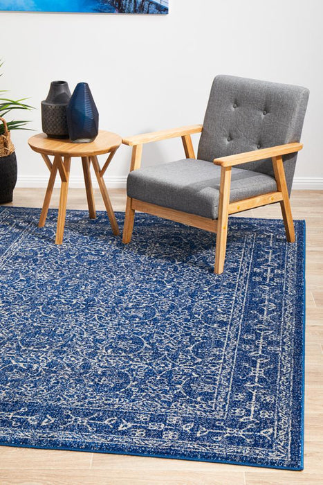 Ellora Navy Faded Transitional Floral Grid Contemporary Rug, Rugs, Ozark Home 