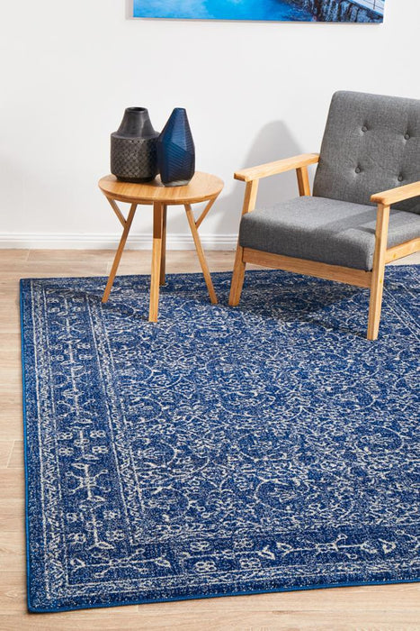 Ellora Navy Faded Transitional Floral Grid Contemporary Rug, Rugs, Ozark Home 