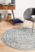 Ellora White & Blue Round Faded Transitional Floral Grid Contemporary Rug, Rugs, Ozark Home 