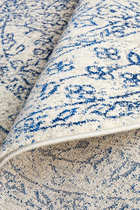 Ellora White & Blue Round Faded Transitional Floral Grid Contemporary Rug, Rugs, Ozark Home 