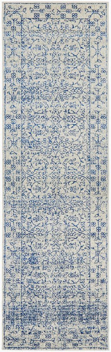 Ellora White & Blue Faded Transitional Floral Grid Contemporary Rug, Rugs, Ozark Home 