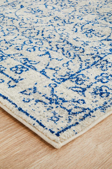 Ellora White & Blue Faded Transitional Floral Grid Contemporary Runner Rug, Rugs, Ozark Home 