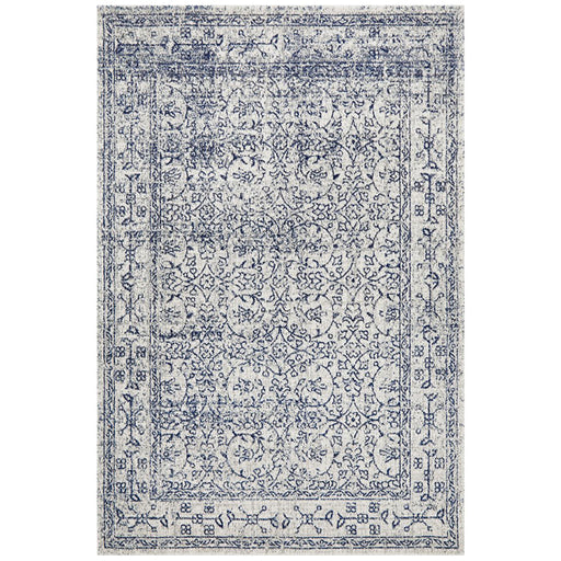 Ellora White & Blue Faded Transitional Floral Grid Contemporary Rug, Rugs, Ozark Home 