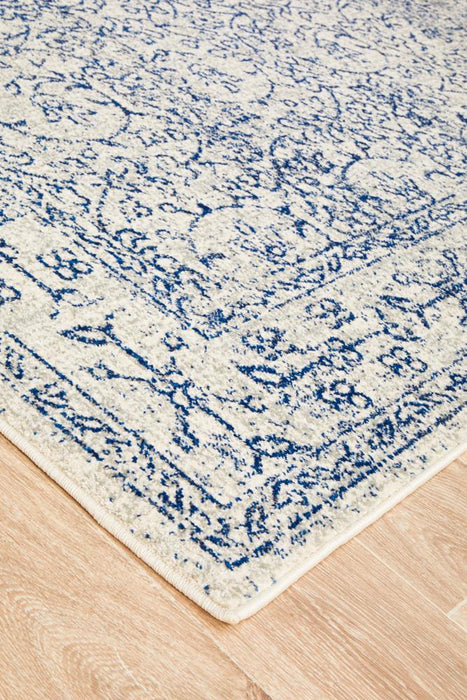 Ellora White & Blue Faded Transitional Floral Grid Contemporary Rug, Rugs, Ozark Home 