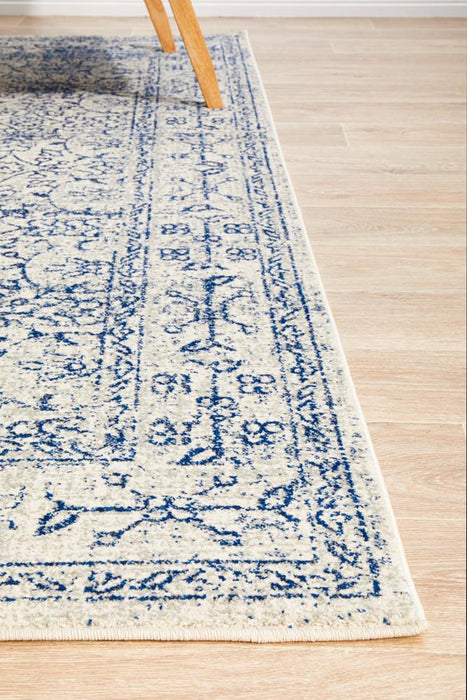 Ellora White & Blue Faded Transitional Floral Grid Contemporary Rug, Rugs, Ozark Home 