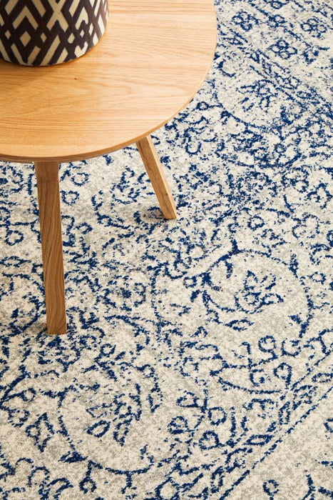 Ellora White & Blue Faded Transitional Floral Grid Contemporary Rug, Rugs, Ozark Home 