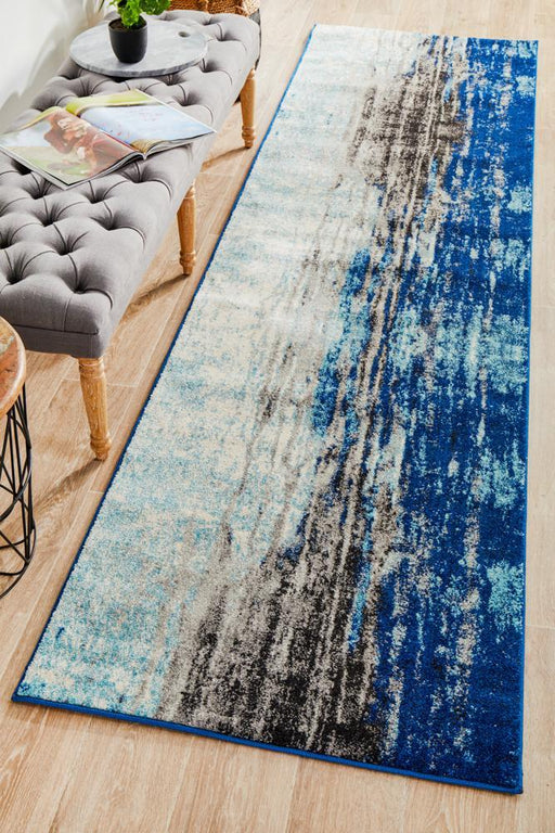 Ellora Blue Abstract Seascape Contemporary Runner Rug, Rugs, Ozark Home 