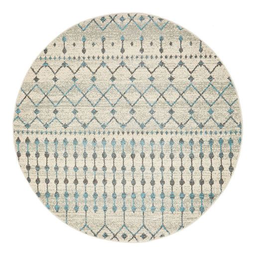 Ellora White Round Faded Aztec Motif Contemporary Rug, Rugs, Ozark Home 