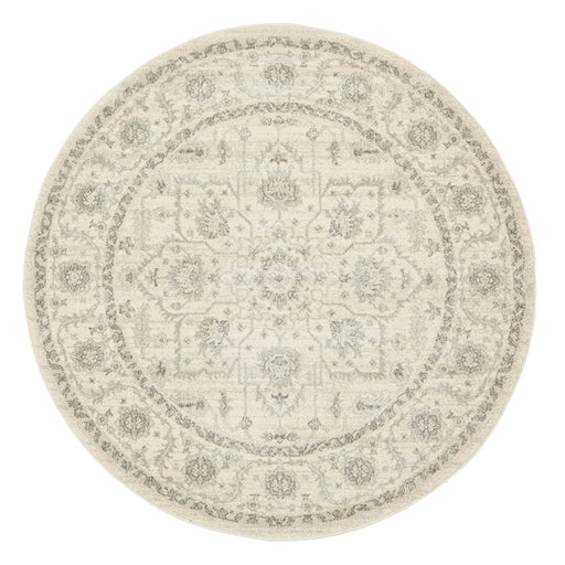 Ellora White & Silver Round Faded Transitional Medallion Contemporary Rug, Rugs, Ozark Home 