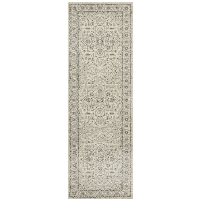 Ellora White & Silver Round Faded Transitional Medallion Contemporary Runner Rug, Rugs, Ozark Home 