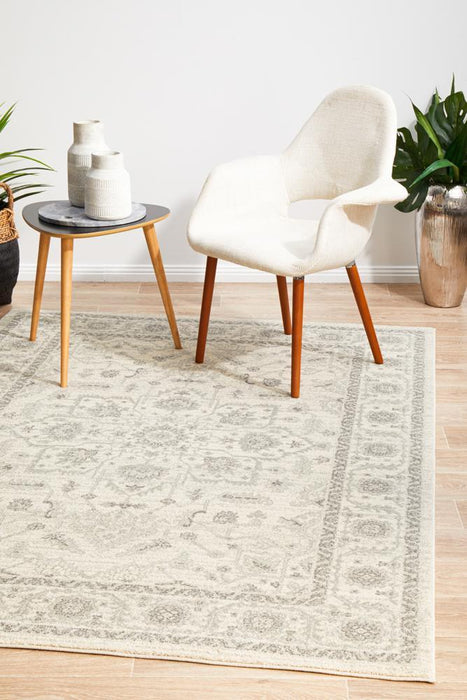 Ellora White & Silver Faded Transitional Medallion Contemporary Rug, Rugs, Ozark Home 