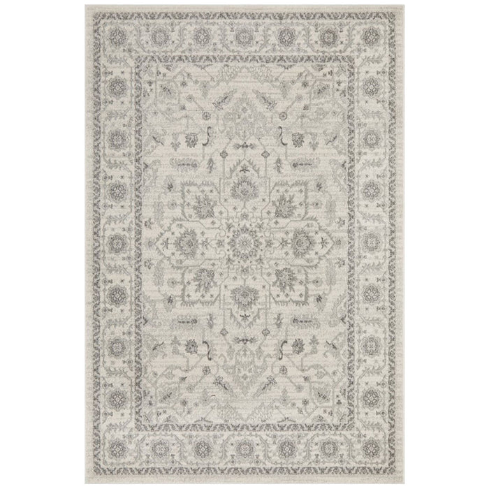 Ellora White & Silver Faded Transitional Medallion Contemporary Rug, Rugs, Ozark Home 