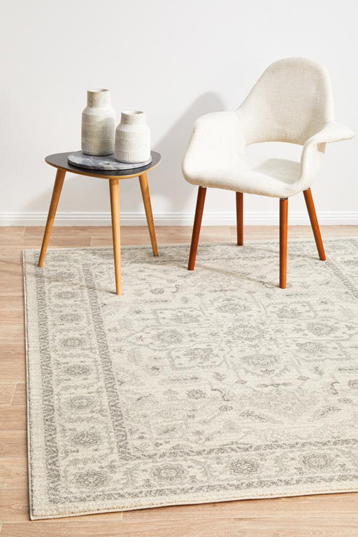 Ellora White & Silver Faded Transitional Medallion Contemporary Rug, Rugs, Ozark Home 