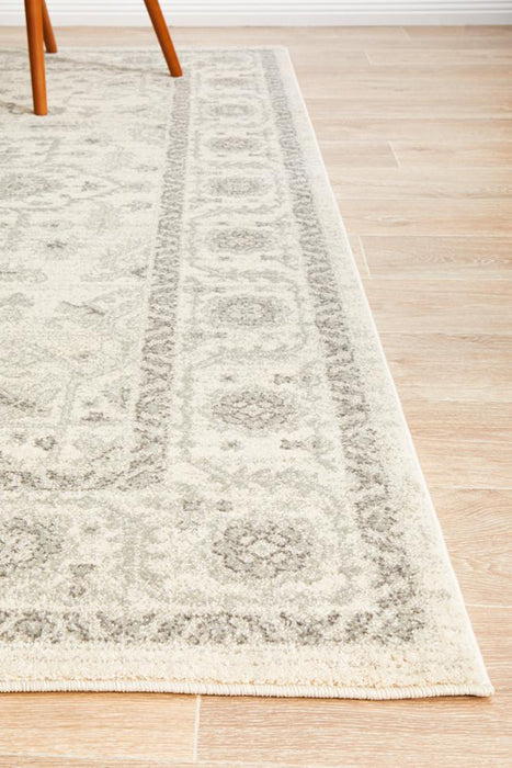 Ellora White & Silver Faded Transitional Medallion Contemporary Rug, Rugs, Ozark Home 