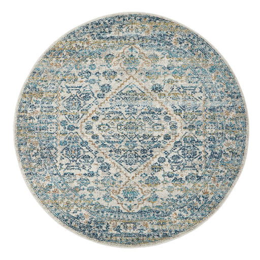 Ellora Silver Round Faded Floral Medallion Contemporary Rug, Rugs, Ozark Home 