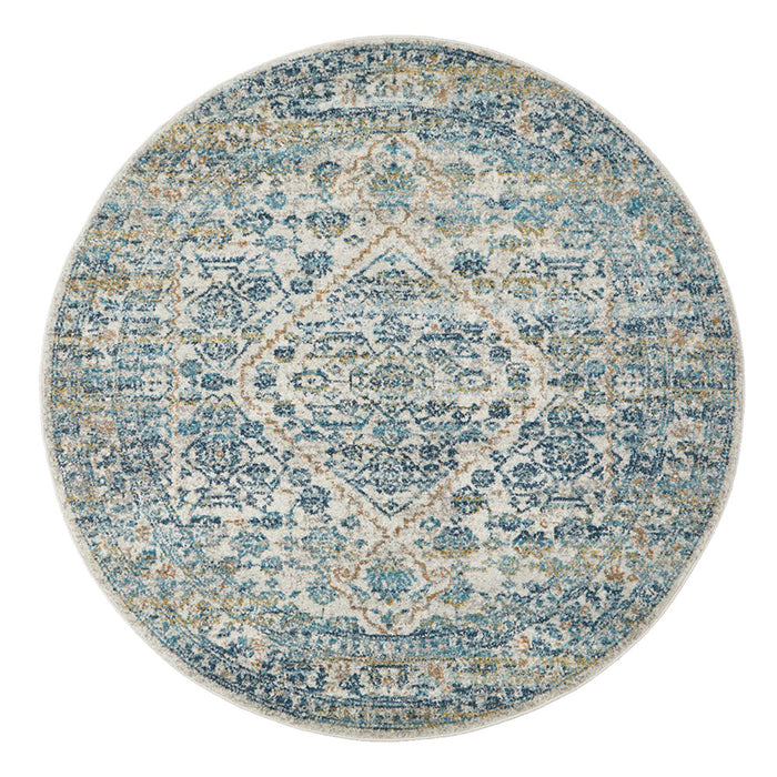 Ellora Silver Round Faded Floral Medallion Contemporary Rug, Rugs, Ozark Home 