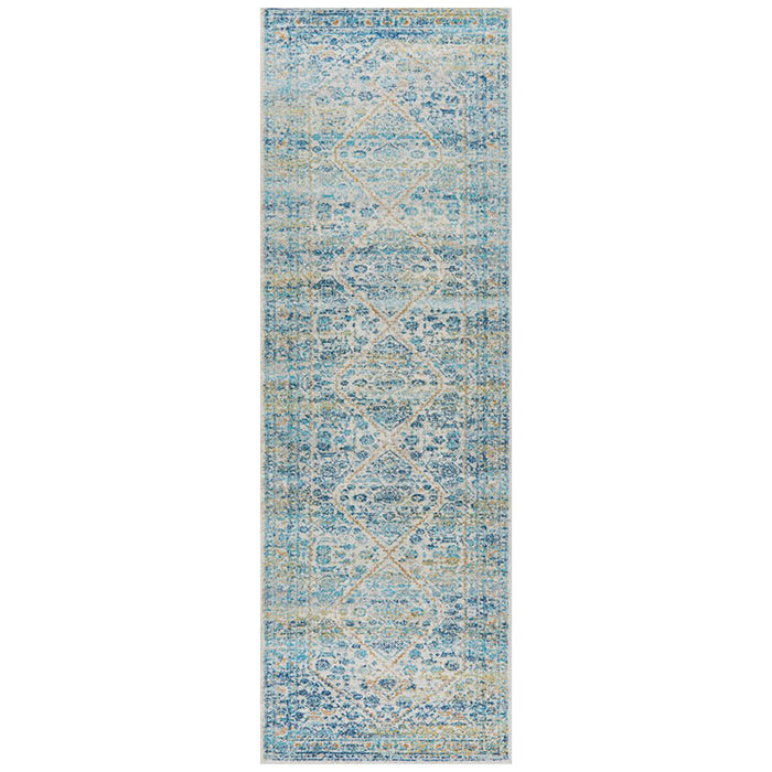 Ellora Silver Faded Floral Medallion Contemporary Runner Rug, Rugs, Ozark Home 