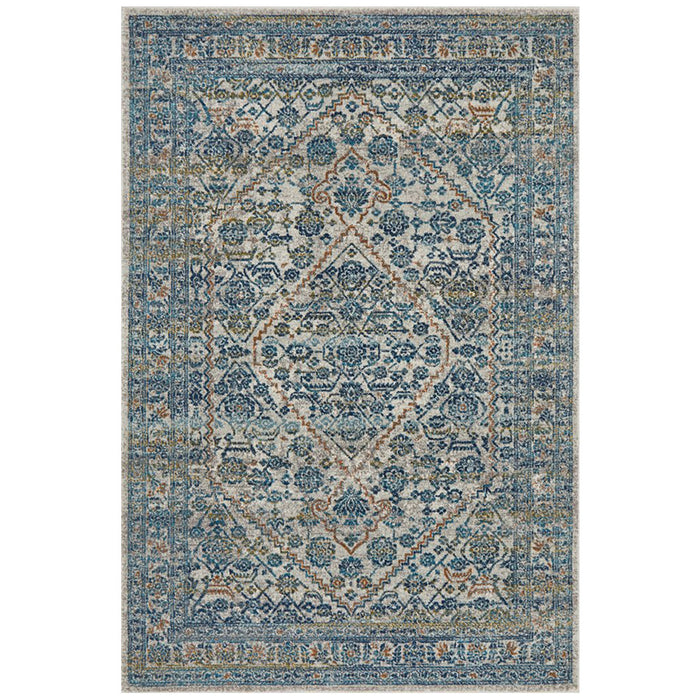 Ellora Silver Faded Floral Medallion Contemporary Rug, Rugs, Ozark Home 