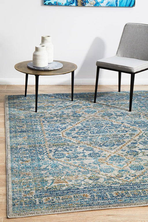 Ellora Silver Faded Floral Medallion Contemporary Rug, Rugs, Ozark Home 