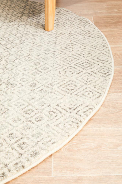 Ellora Grey Round Faded Transitional Diamond Motif Contemporary Rug, Rugs, Ozark Home 