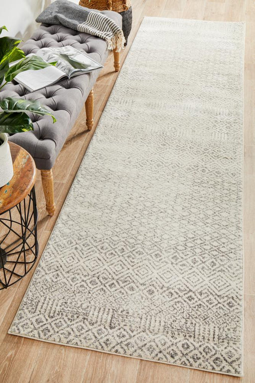 Ellora Grey Faded Transitional Diamond Motif Contemporary Runner Rug, Rugs, Ozark Home 