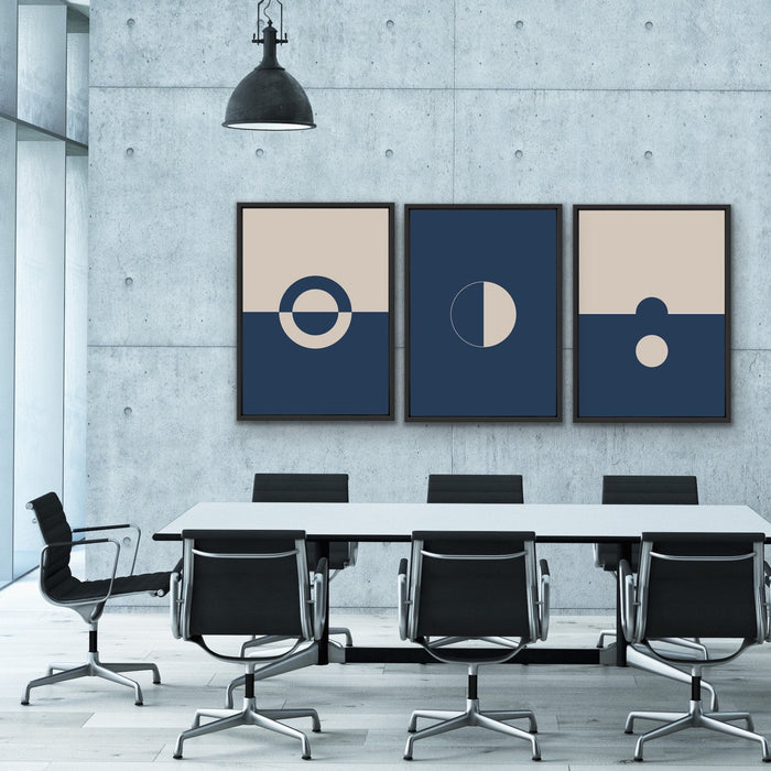 Eclipse Blue Abstract Three Piece Geometric Canvas Wall Art, Wall Art, Ozark Home 