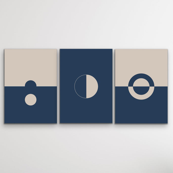 Eclipse Blue Abstract Three Piece Geometric Canvas Wall Art, Wall Art, Ozark Home 