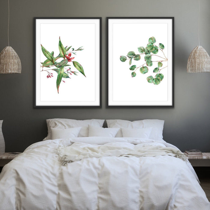 Eucalyptus Pair - Two Piece Eucalyptus Watercolour Stretched Canvas Framed Wall Art, Wall Art, Ozark Home 