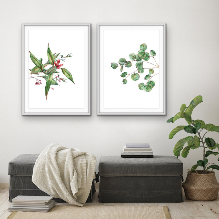 Eucalyptus Pair - Two Piece Eucalyptus Watercolour Stretched Canvas Framed Wall Art, Wall Art, Ozark Home 