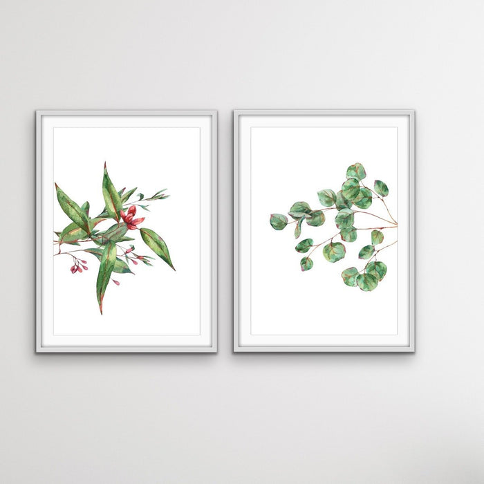 Eucalyptus Pair - Two Piece Eucalyptus Watercolour Stretched Canvas Framed Wall Art, Wall Art, Ozark Home 