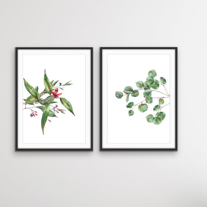 Eucalyptus Pair - Two Piece Eucalyptus Watercolour Stretched Canvas Framed Wall Art, Wall Art, Ozark Home 