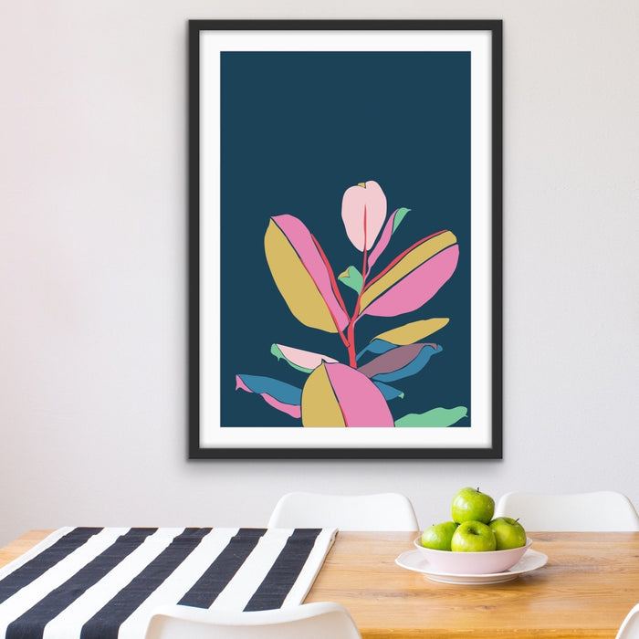 Fiddle Leaf Fig - Turquoise Pink Fiddle Leaf Fig Graphic Wall Art Print Canvas