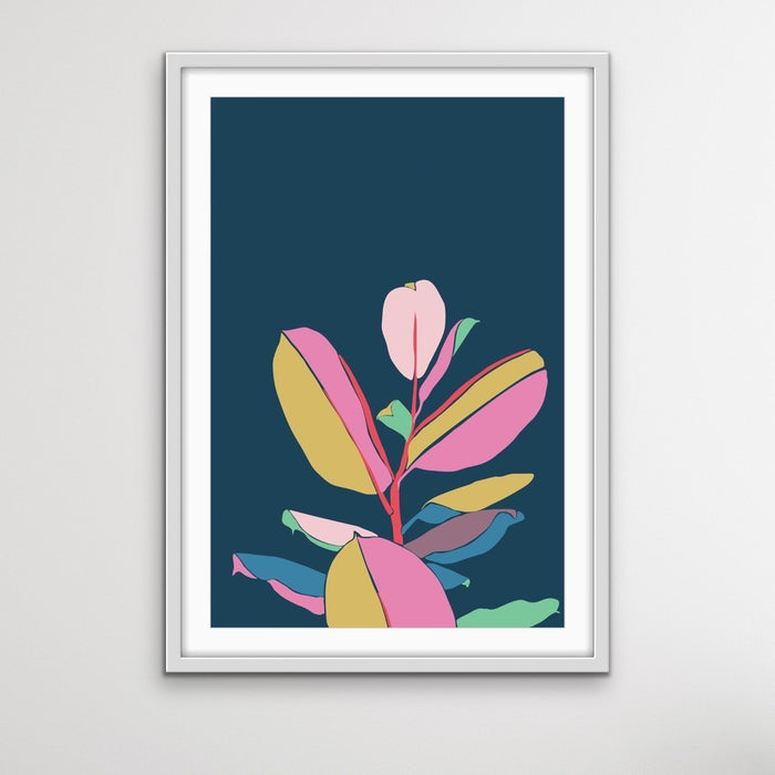 Fiddle Leaf Fig - Turquoise Pink Fiddle Leaf Fig Graphic Wall Art Print Canvas