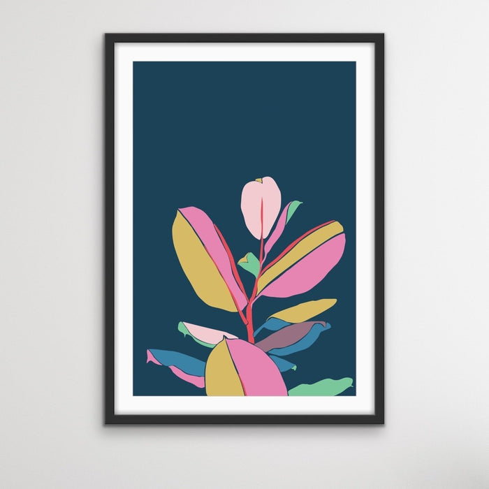 Fiddle Leaf Fig - Turquoise Pink Fiddle Leaf Fig Graphic Wall Art Print Canvas